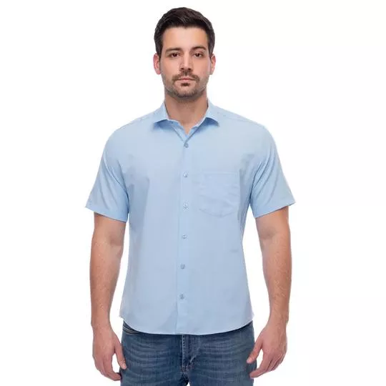 Camisa Slim Fit Fit Com Bolso- Azul Claro- Teodoro Camisaria