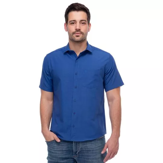 Camisa Slim Lisa- Azul- Teodoro Camisaria