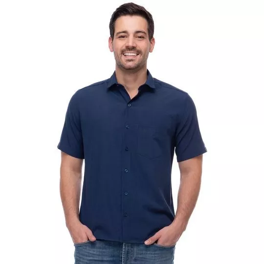 Camisa Slim Lisa- Azul Escuro- Teodoro Camisaria