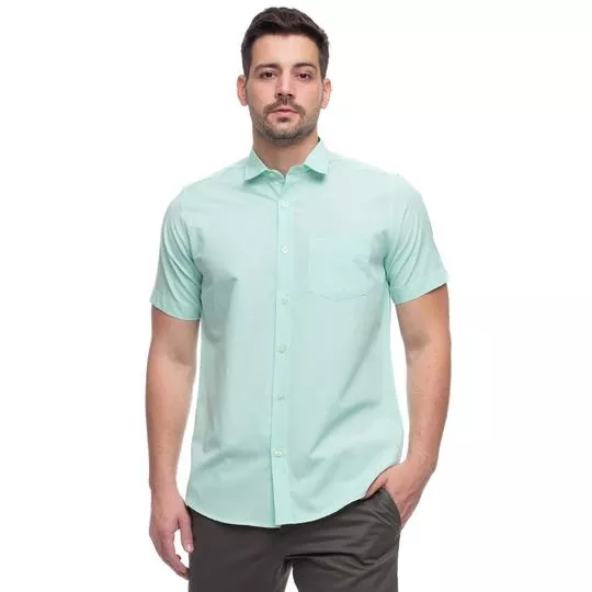 Camisa Slim Fit Fit Com Bolso- Verde Água- Teodoro Camisaria