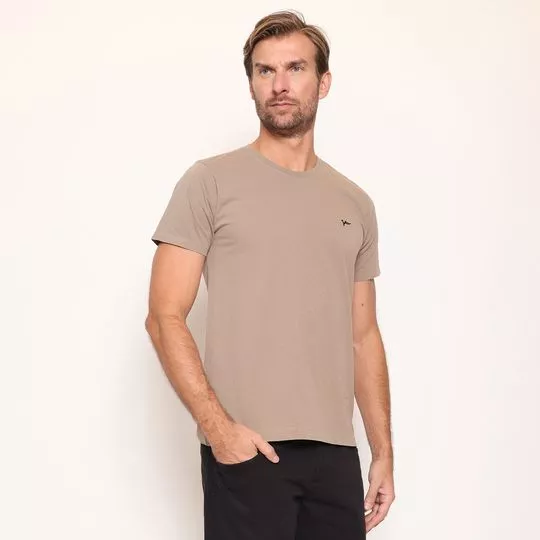 Camiseta Estonada Com Bordado- Bege- Yachtsman