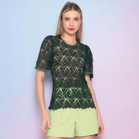 Blusa Em Renda- Verde Escuro