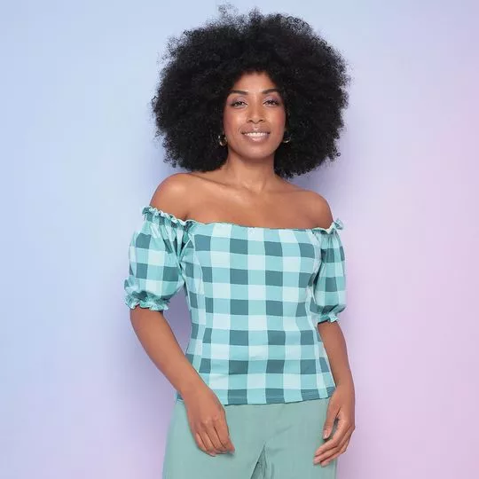 Blusa Ombro A Ombro Em Renda- Verde Claro & Verde