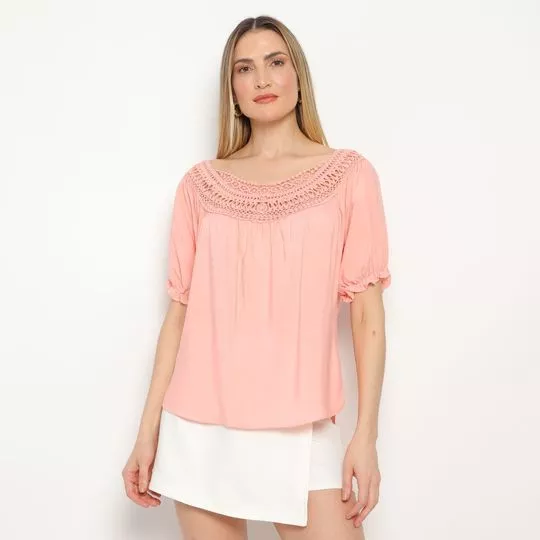 Blusa Com Renda- Rosa Claro