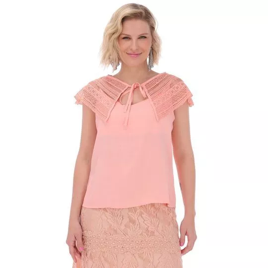 Blusa Com Renda- Rosa Claro