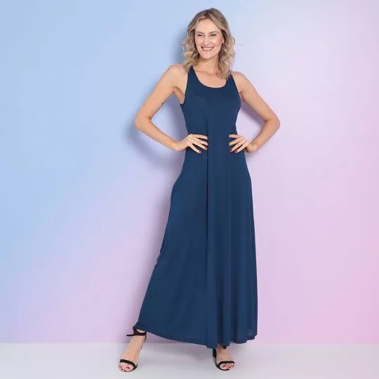 Vestido Longo Básico- Azul Marinho- Maria Padilha