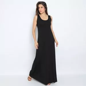 Vestido Longo Liso<BR>- Preto<BR>- Maria Padilha