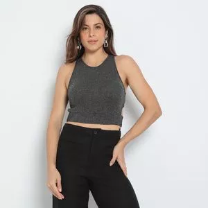 Cropped Com Fios Metalizados<BR>- Preto<BR>- Stella