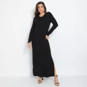 Vestido Longo Com Fenda<BR>- Preto<BR>- Stella