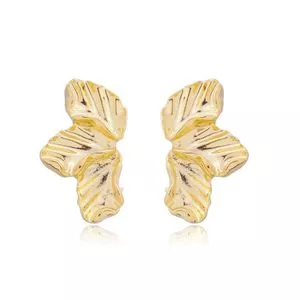 Par De Brincos Folhas Banhado A Ouro<BR>- Dourado<BR>- 2,5x2cm<BR>- Anna Pimentel