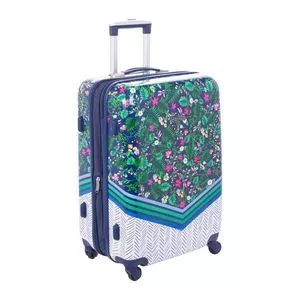 Mala De Viagem Média 360º Folhagens<BR>- Azul Marinho & Verde<BR>- 73x46x31cm