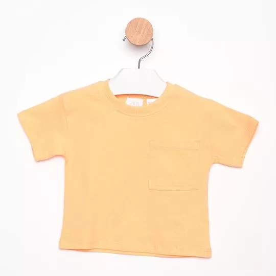 Camiseta Com Bolso- Laranja Claro