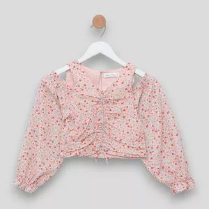 Blusa Floral<BR>- Rosa Claro & Vermelha