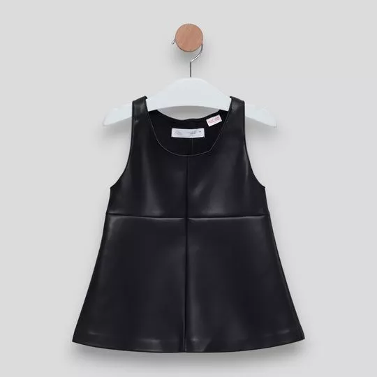 Vestido Em Couro Sintético- Preto