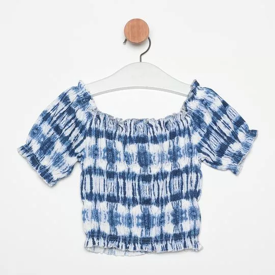 Blusa Ciganinha Tie Dye- Azul Escuro & Branca