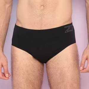 Cueca Slip Com Recortes<BR>- Preta & Cinza