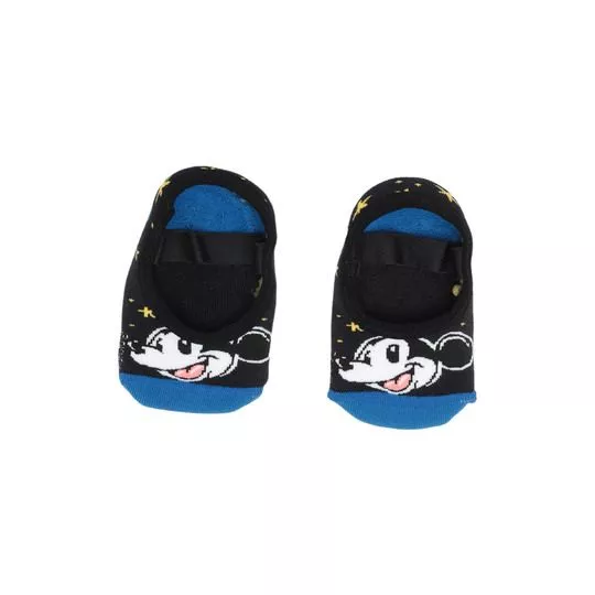 Par De Meias Sapatilha Mickey®- Preto & Azul Escuro