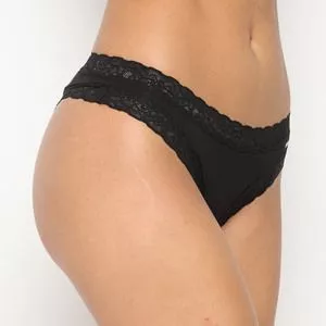 Calcinha Tanga Com Renda<BR>- Preta