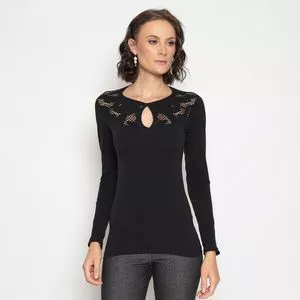 Blusa Sem Costura Com Vazados<BR>- Preta