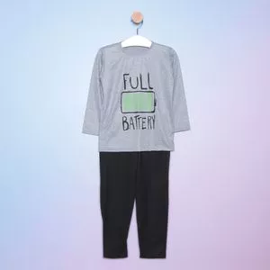 Pijama Infantil Full Battery<BR>- Azul & Preto<BR>- Zulai