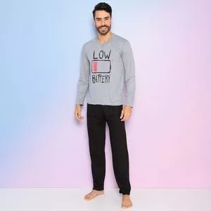 Pijama Low Battery<BR>- Cinza & Preto<BR>- Zulai