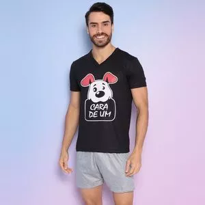 Pijama Cara De Um<BR>- Preto & Cinza Claro<BR>- Zulai