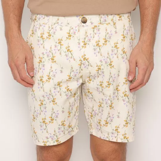 Bermuda Floral- Off White & Amarelo Escuro