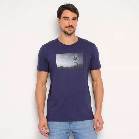 Camiseta Placa- Azul Marinho & Cinza