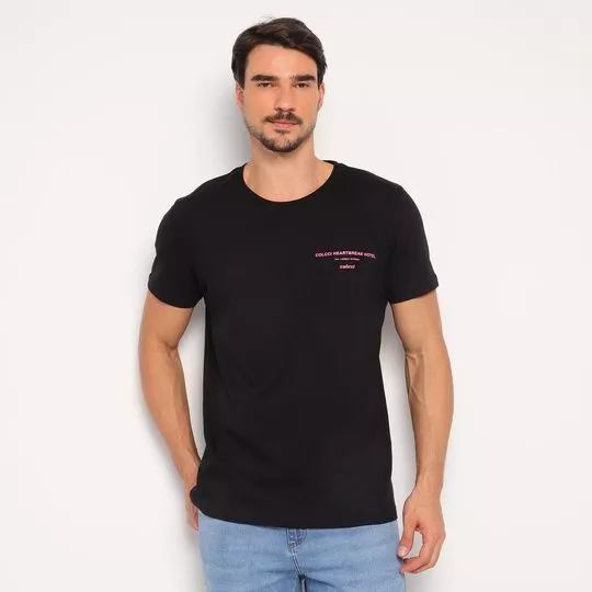 Camiseta Com Inscrições- Preta & Pink