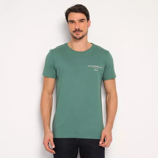 Camiseta Com Inscrições- Verde & Rosa Claro