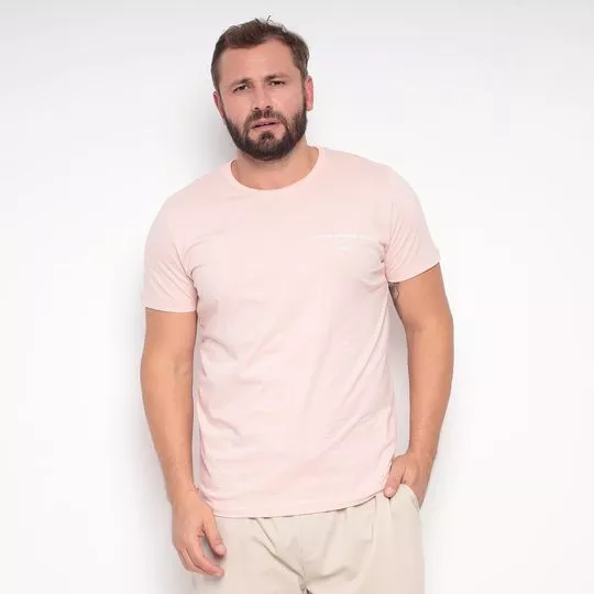 Camiseta Com Inscrições- Rosa Claro & Branca