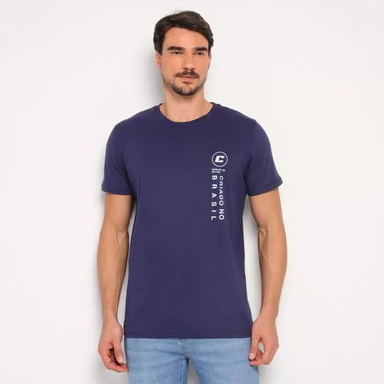 Camiseta Com Inscrições- Azul Marinho & Branca