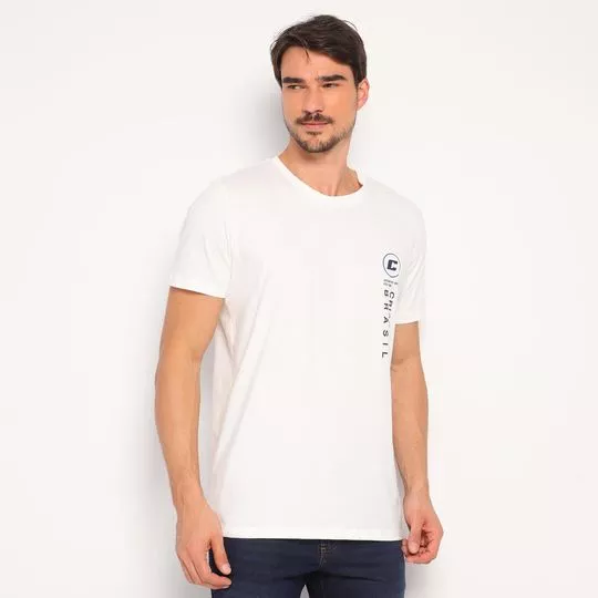 Camiseta Com Inscrições- Branca & Azul Marinho