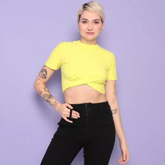 Cropped Canelado- Amarelo Neon