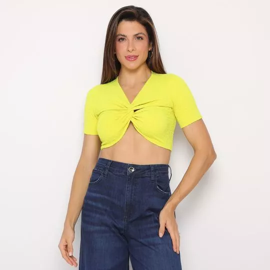 Cropped Texturizado Com Transpasse- Amarelo Neon