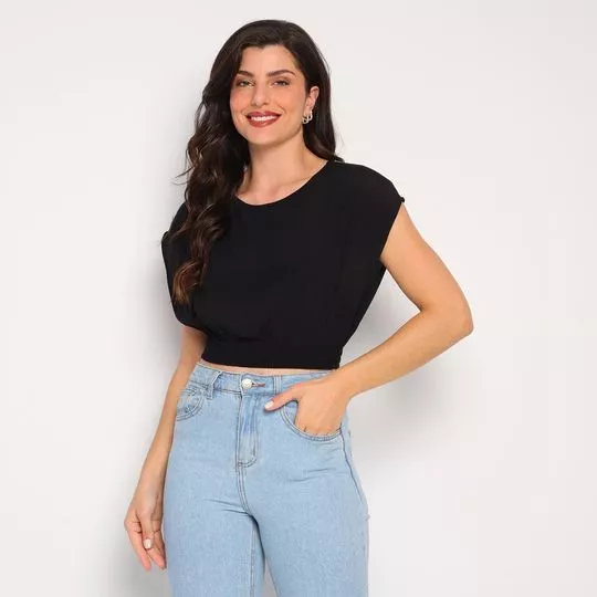 Cropped Com Recortes- Preto