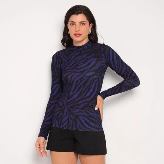 Blusa Animal Print- Azul Marinho & Preta