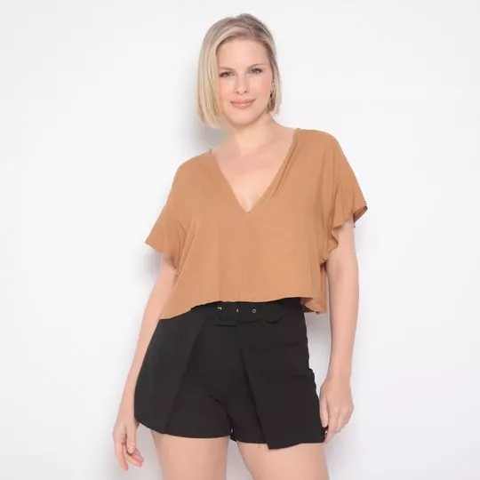 Cropped Com Babados- Bege Escuro