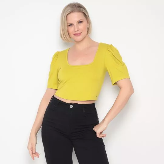 Cropped Com Franzidos- Amarelo Escuro