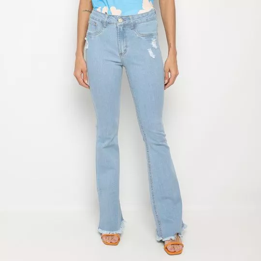 Calça Jeans Atena High Com Puídos- Azul Claro