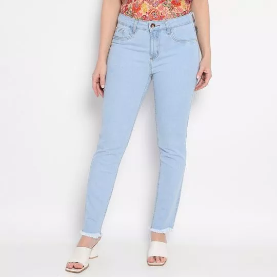 Calça Jeans Reta Com Bolsos- Azul Claro