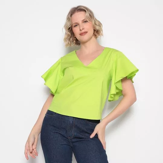 Blusa Com Babados- Verde Limão