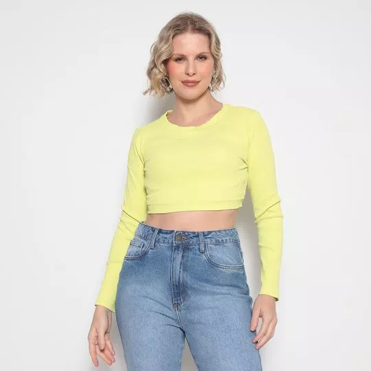 Cropped Canelado- Amarelo Claro