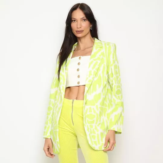 Blazer Oversized Abstrato- Verde Limão & Branco