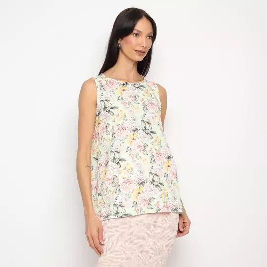 Blusa Alongada Floral- Verde Claro & Rosa