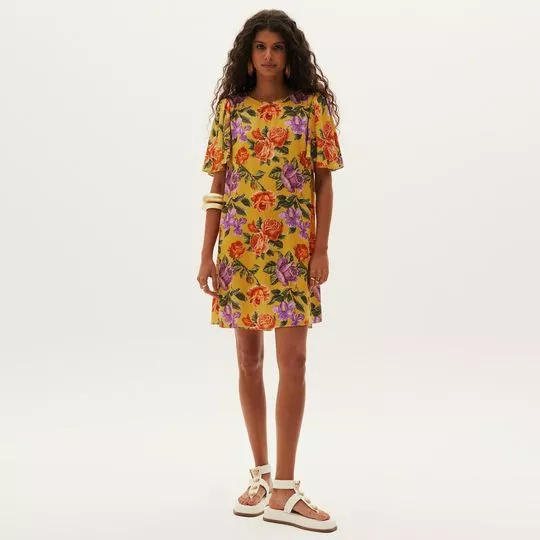 Vestido Curto Floral- Amarelo & Laranja