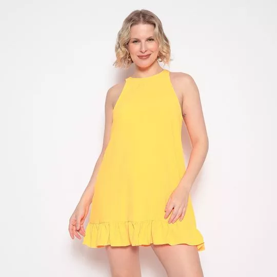 Vestido Curto Com Franzidos- Amarelo