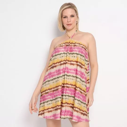 Vestido Curto Tie Die- Amarelo & Rosa