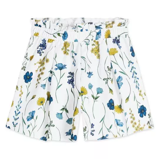 Short Floral- Branco & Azul- Marisol