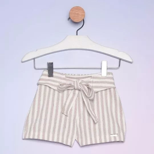 Short Listrado- Taupe & Off White- Costão Fashion